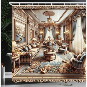 image:imageAmbesonne Flamingo Shower Curtain Serene Birds Surreal and Peaceful Nature Scenery Forest and Lake Cloth Fabric Bathroom Decor Set with Hooks 69 W x 70 L Soft Pink and Lime GreenGinger and Blue