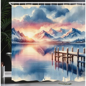 image:imageAmbesonne Flamingo Shower Curtain Serene Birds Surreal and Peaceful Nature Scenery Forest and Lake Cloth Fabric Bathroom Decor Set with Hooks 69 W x 70 L Soft Pink and Lime GreenPeach Blush Ceil Blue
