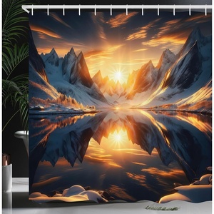 image:imageAmbesonne Flamingo Shower Curtain Serene Birds Surreal and Peaceful Nature Scenery Forest and Lake Cloth Fabric Bathroom Decor Set with Hooks 69 W x 70 L Soft Pink and Lime GreenOrange and Dark Blue