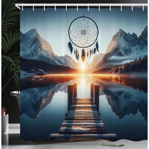 image:imageAmbesonne Flamingo Shower Curtain Serene Birds Surreal and Peaceful Nature Scenery Forest and Lake Cloth Fabric Bathroom Decor Set with Hooks 69 W x 70 L Soft Pink and Lime GreenSlate Blue Orange