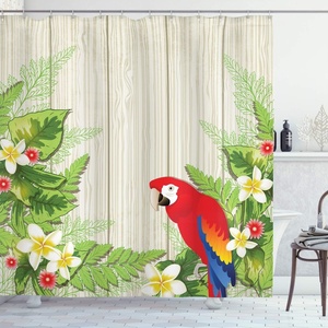 image:imageAmbesonne Hummingbirds Shower Curtain Tropical Flowers and Leaves Natural Foliage Vibrant Color Exotic Rainforest Cloth Fabric Bathroom Decor Set with Hooks 69 W x 70 L Soft Blue Coral GreenCream Green Red