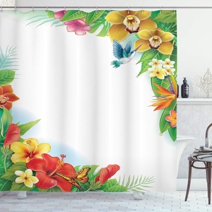 image:imageAmbesonne Hummingbirds Shower Curtain Tropical Flowers and Leaves Natural Foliage Vibrant Color Exotic Rainforest Cloth Fabric Bathroom Decor Set with Hooks 69 W x 70 L Soft Blue Coral GreenSoft Blue Coral Green