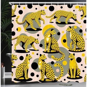 image:imageAmbesonne Pink Shower Curtain Tropical Feels Cheetah Animal Pattern with Bohemian Polka Dotted Backdrop Cloth Fabric Bathroom Decor Set with Hooks 69 W x 70 L Mustard Pale Rose GreyMustard Pale Rose Grey