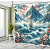 image:imageAmbesonne Monstera Shower Curtain Abstract Mid Century Style Boho Leaves Lines and Geometric Forms Cloth Fabric Bathroom Decor Set with Hooks 69 W x 70 L Evergreen Pale Rust BrownSea Blue and Dark Coral