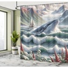 image:imageAmbesonne Monstera Shower Curtain Abstract Mid Century Style Boho Leaves Lines and Geometric Forms Cloth Fabric Bathroom Decor Set with Hooks 69 W x 70 L Evergreen Pale Rust BrownSea Green Blue and Ruby