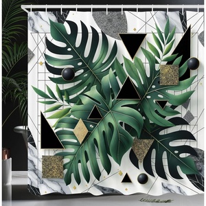 image:imageAmbesonne Monstera Shower Curtain Abstract Mid Century Style Boho Leaves Lines and Geometric Forms Cloth Fabric Bathroom Decor Set with Hooks 69 W x 70 L Evergreen Pale Rust BrownEmerald Dark Grey Dimgray