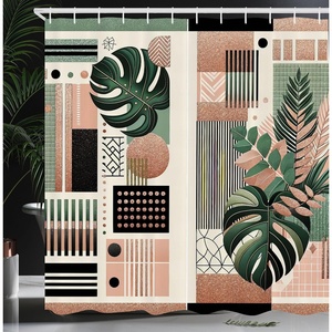 image:imageAmbesonne Monstera Shower Curtain Abstract Mid Century Style Boho Leaves Lines and Geometric Forms Cloth Fabric Bathroom Decor Set with Hooks 69 W x 70 L Evergreen Pale Rust BrownEvergreen Pale Rust Brown