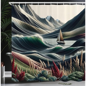 image:imageAmbesonne Monstera Shower Curtain Abstract Mid Century Style Boho Leaves Lines and Geometric Forms Cloth Fabric Bathroom Decor Set with Hooks 69 W x 70 L Evergreen Pale Rust BrownSepia Green and Ruby
