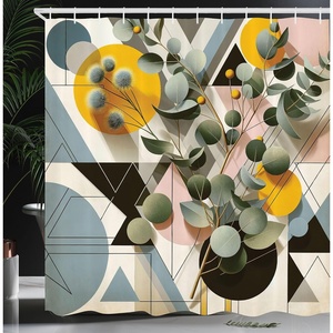 image:imageAmbesonne Monstera Shower Curtain Abstract Mid Century Style Boho Leaves Lines and Geometric Forms Cloth Fabric Bathroom Decor Set with Hooks 69 W x 70 L Evergreen Pale Rust BrownOrange Blue Grey Peach