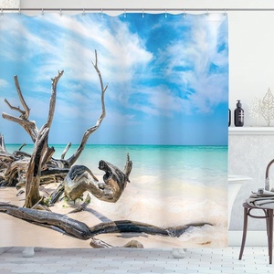 image:imageAmbesonne Hawaiian Shower Curtain Pacific Sunrise at Lanikai Beach Hawaii Wavy Ocean Surface Colorful Sky Scene Cloth Fabric Bathroom Decor Set with Hooks 69 W x 84 L Blue IvoryTurquoise Sky Blue