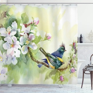 image:imageAmbesonne Hawaiian Shower Curtain Pacific Sunrise at Lanikai Beach Hawaii Wavy Ocean Surface Colorful Sky Scene Cloth Fabric Bathroom Decor Set with Hooks 69 W x 84 L Blue IvoryReseda Green and Yellow