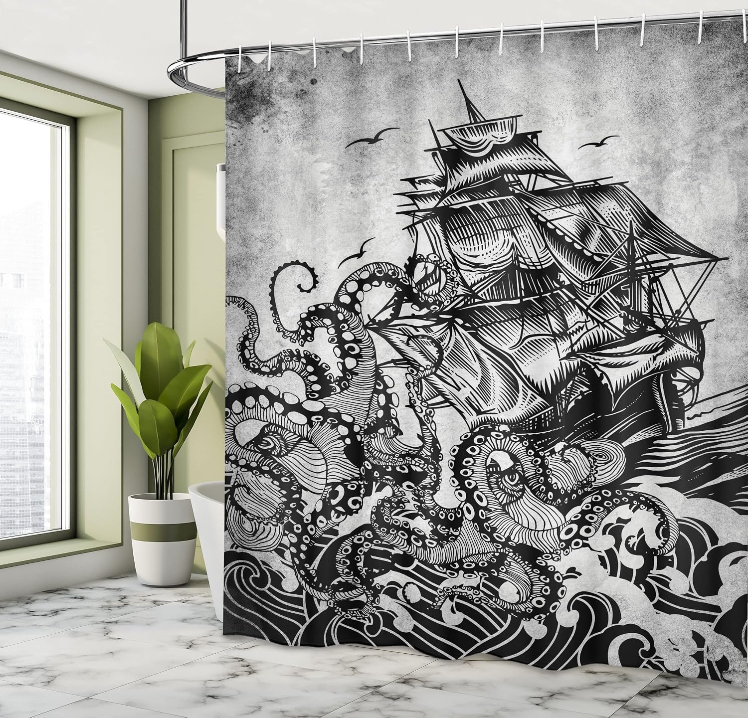 image:imageAmbesonne Vintage Shower Curtain Retro Vibrant Stripes Funky Lines Design Patterns Abstract Print Cloth Fabric Bathroom Decor Set with Hooks 69 W x 75 L Dark TealCharcoal Grey