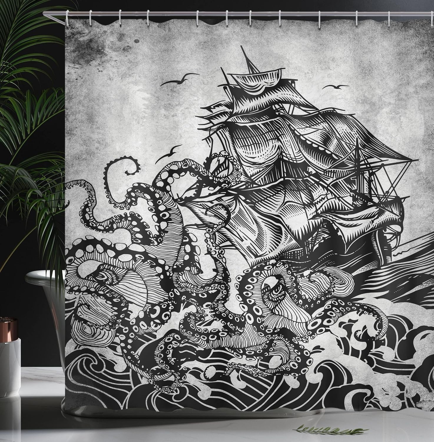image:imageAmbesonne Vintage Shower Curtain Retro Vibrant Stripes Funky Lines Design Patterns Abstract Print Cloth Fabric Bathroom Decor Set with Hooks 69 W x 75 L Dark TealCharcoal Grey