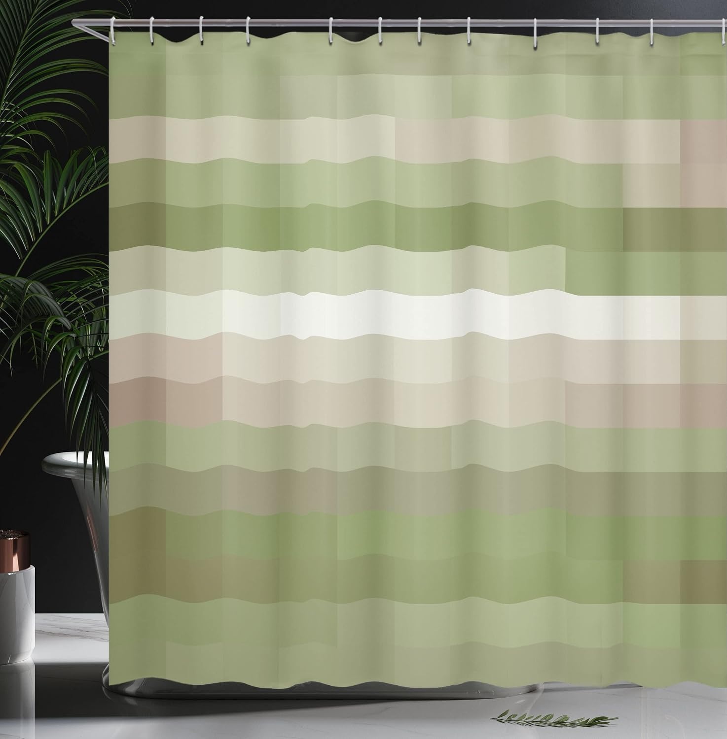 image:imageAmbesonne Vintage Shower Curtain Retro Vibrant Stripes Funky Lines Design Patterns Abstract Print Cloth Fabric Bathroom Decor Set with Hooks 69 W x 75 L Dark TealOlive Green