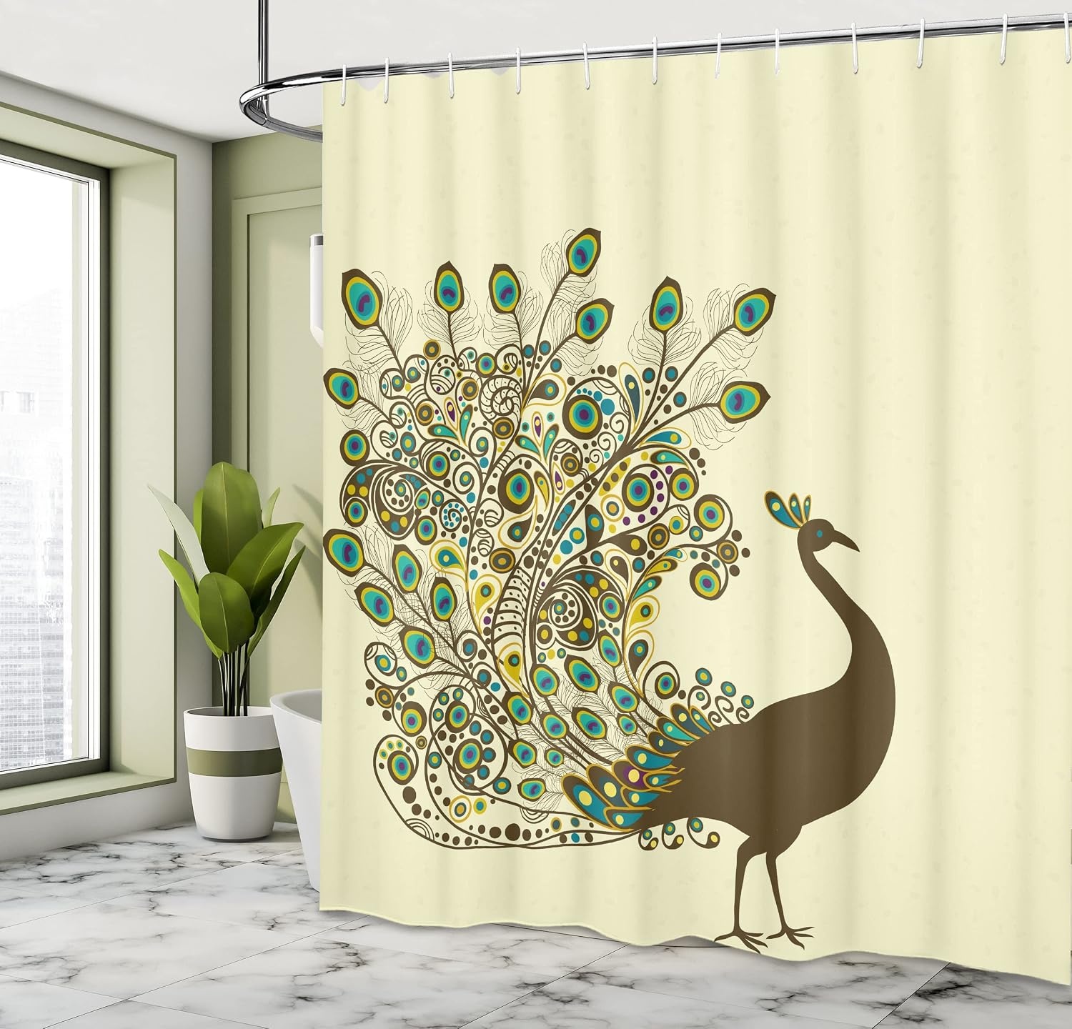 image:imageAmbesonne Vintage Shower Curtain Retro Vibrant Stripes Funky Lines Design Patterns Abstract Print Cloth Fabric Bathroom Decor Set with Hooks 69 W x 75 L Dark TealFawn Blue