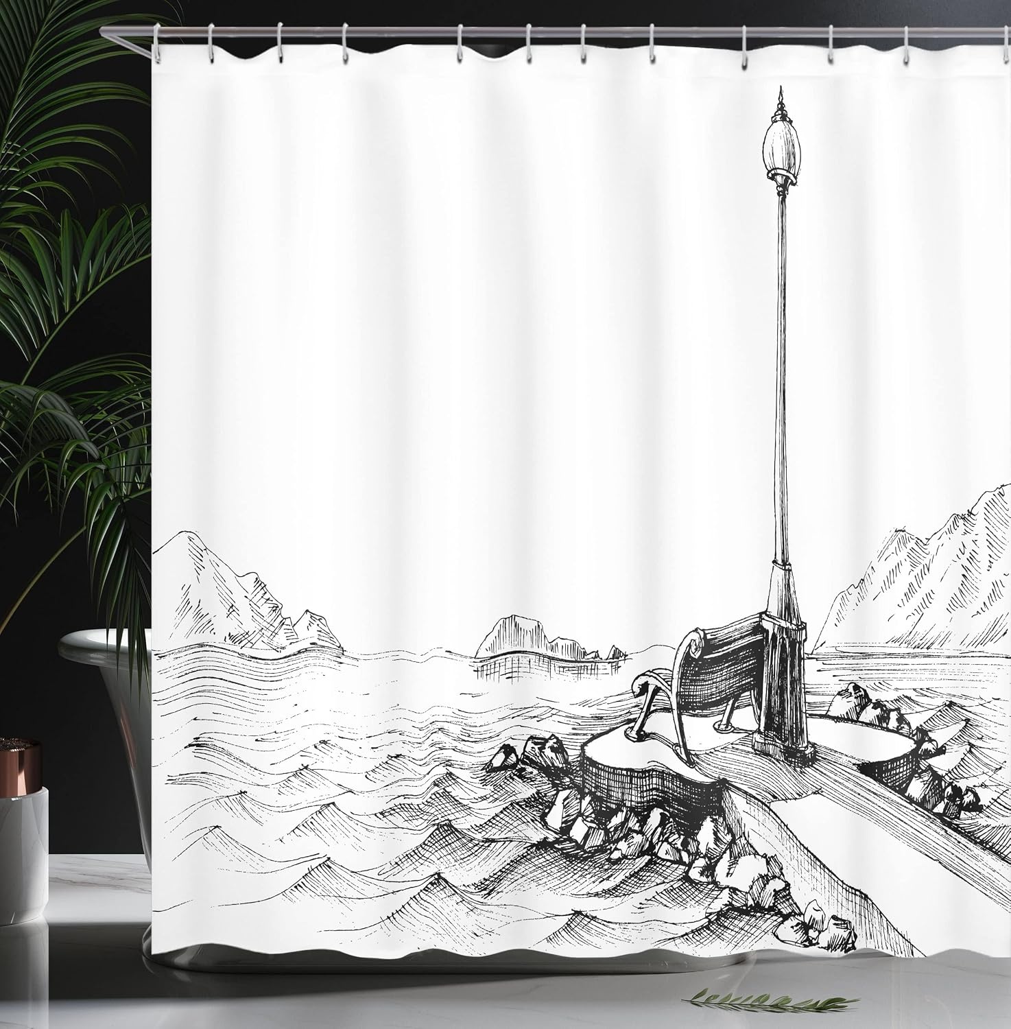 image:imageAmbesonne Vintage Shower Curtain Retro Vibrant Stripes Funky Lines Design Patterns Abstract Print Cloth Fabric Bathroom Decor Set with Hooks 69 W x 75 L Dark TealWhite and Black