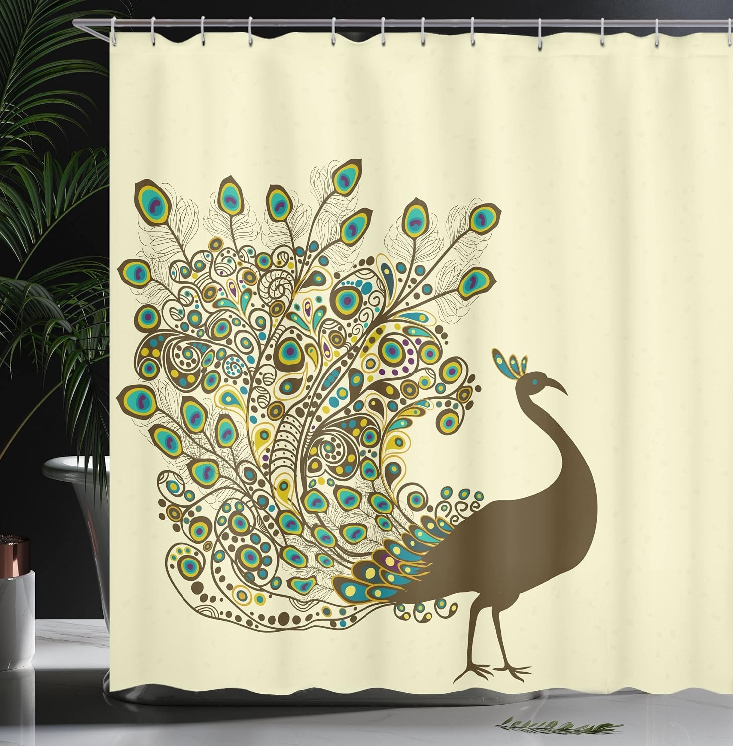 image:imageAmbesonne Vintage Shower Curtain Retro Vibrant Stripes Funky Lines Design Patterns Abstract Print Cloth Fabric Bathroom Decor Set with Hooks 69 W x 75 L Dark TealFawn Blue