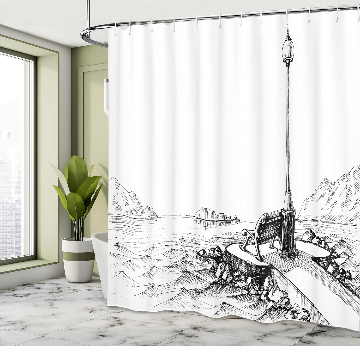 image:imageAmbesonne Vintage Shower Curtain Retro Vibrant Stripes Funky Lines Design Patterns Abstract Print Cloth Fabric Bathroom Decor Set with Hooks 69 W x 75 L Dark TealWhite and Black