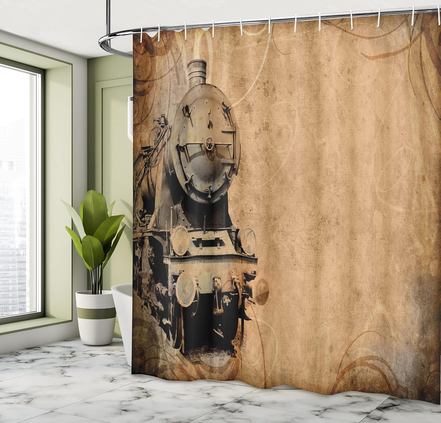 image:imageAmbesonne Vintage Shower Curtain Retro Vibrant Stripes Funky Lines Design Patterns Abstract Print Cloth Fabric Bathroom Decor Set with Hooks 69 W x 75 L Dark TealCoffee Brown
