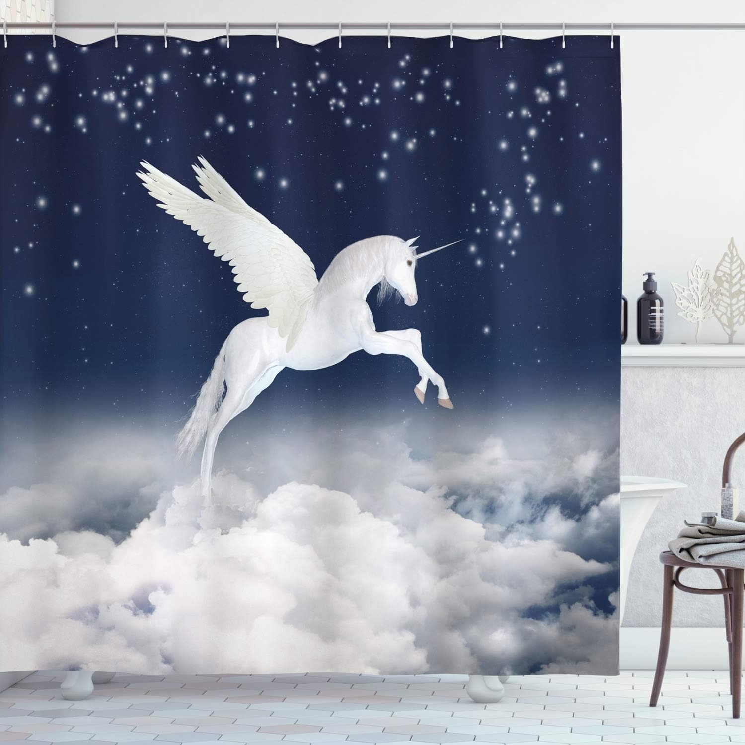 image:imageAmbesonne Vintage Shower Curtain Retro Vibrant Stripes Funky Lines Design Patterns Abstract Print Cloth Fabric Bathroom Decor Set with Hooks 69 W x 75 L Dark TealWhite Blue
