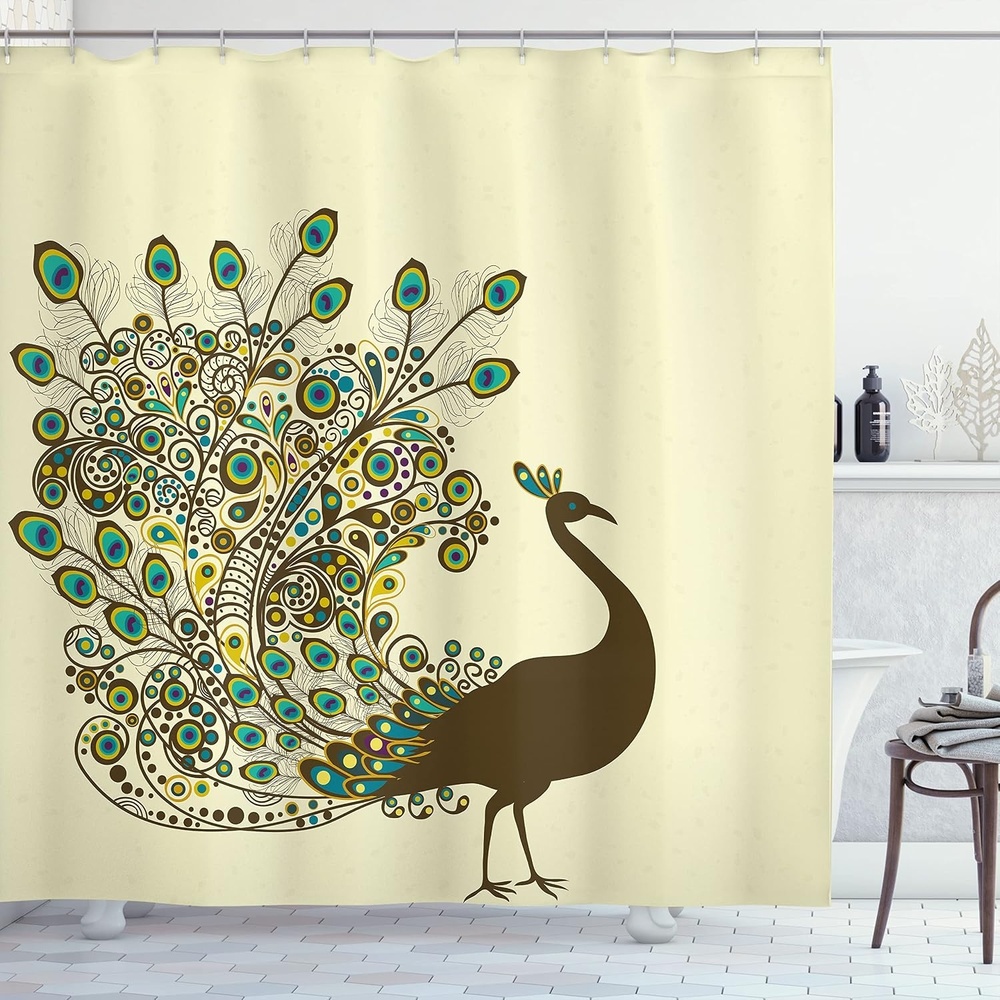 image:imageAmbesonne Vintage Shower Curtain Retro Vibrant Stripes Funky Lines Design Patterns Abstract Print Cloth Fabric Bathroom Decor Set with Hooks 69 W x 75 L Dark TealFawn Blue