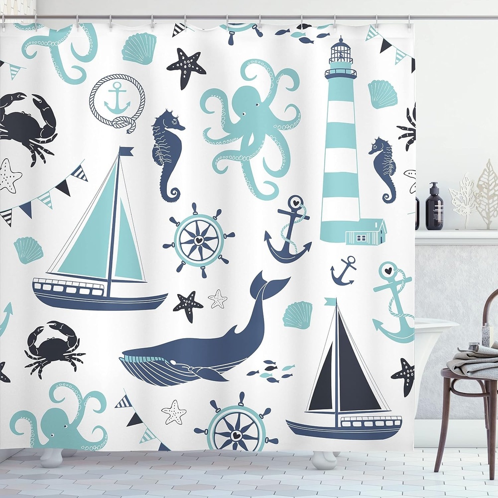 image:imageAmbesonne Vintage Shower Curtain Retro Vibrant Stripes Funky Lines Design Patterns Abstract Print Cloth Fabric Bathroom Decor Set with Hooks 69 W x 75 L Dark TealBlue