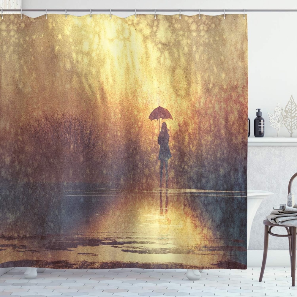 image:imageAmbesonne Vintage Shower Curtain Retro Vibrant Stripes Funky Lines Design Patterns Abstract Print Cloth Fabric Bathroom Decor Set with Hooks 69 W x 75 L Dark TealPale Caramel Yellow