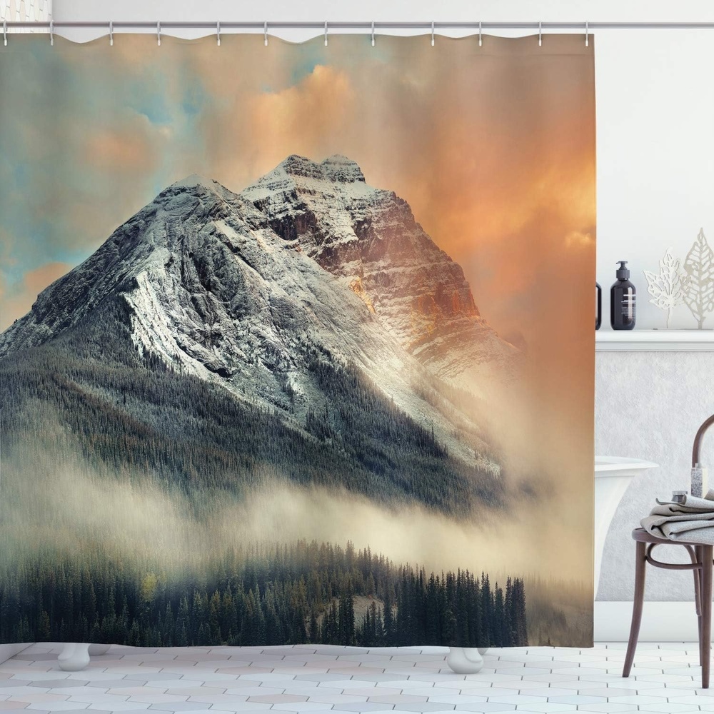 image:imageAmbesonne Vintage Shower Curtain Retro Vibrant Stripes Funky Lines Design Patterns Abstract Print Cloth Fabric Bathroom Decor Set with Hooks 69 W x 75 L Dark TealGrey Orange