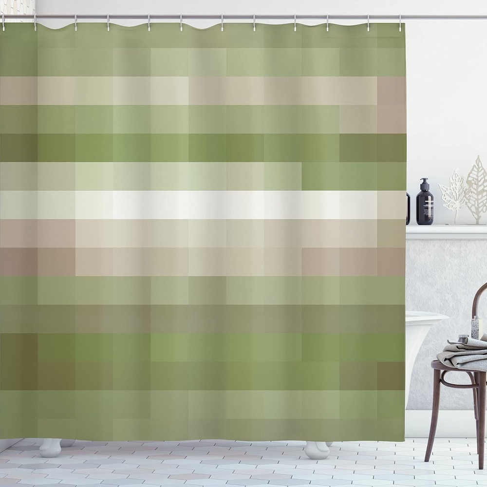 image:imageAmbesonne Vintage Shower Curtain Retro Vibrant Stripes Funky Lines Design Patterns Abstract Print Cloth Fabric Bathroom Decor Set with Hooks 69 W x 75 L Dark TealOlive Green