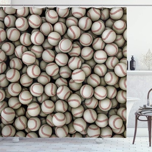 image:imageAmbesonne Sports Shower Curtain Realistic Softballs Pile American Natonal Sports Culture Team Play Game Competition Cloth Fabric Bathroom Decor Set with Hooks 69 W x 75 L Beige RedBeige Red