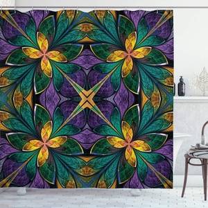 image:imageAmbesonne Modern Shower Curtain Abstract Space Harmony Rounds and Circle Lines with Leafy Orbits Boho Cloth Fabric Bathroom Decor Set with Hooks 69 W x 70 L Pale Mustard Dark BrownGreen Purple