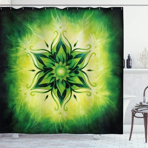 image:imageAmbesonne Modern Shower Curtain Abstract Space Harmony Rounds and Circle Lines with Leafy Orbits Boho Cloth Fabric Bathroom Decor Set with Hooks 69 W x 70 L Pale Mustard Dark BrownEmerald Lime Green