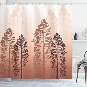 image:imageAmbesonne Modern Shower Curtain Abstract Space Harmony Rounds and Circle Lines with Leafy Orbits Boho Cloth Fabric Bathroom Decor Set with Hooks 69 W x 70 L Pale Mustard Dark BrownDark Salmon
