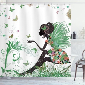image:imageAmbesonne Modern Shower Curtain Abstract Space Harmony Rounds and Circle Lines with Leafy Orbits Boho Cloth Fabric Bathroom Decor Set with Hooks 69 W x 70 L Pale Mustard Dark BrownFern Green