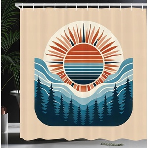 image:imageAmbesonne Western Shower Curtain Country Theme Hand Drawn Illustration of American Wild West Desert with Cowboys Cloth Fabric Bathroom Decor Set with Hooks 69 W x 75 L Umber CreamPale Peach Sea Blue and Amber