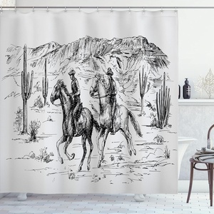 image:imageAmbesonne Western Shower Curtain Country Theme Hand Drawn Illustration of American Wild West Desert with Cowboys Cloth Fabric Bathroom Decor Set with Hooks 69 W x 75 L Umber CreamCharcoal Grey