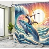 image:imageAmbesonne Monstera Shower Curtain Triangular Geometric Shapes with Leaves on a Cloudy and Dreamy Back Cloth Fabric Bathroom Decor Set with Hooks 69 W x 75 L Camel Grey and Fern GreenTeal Purple and Orange