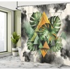 image:imageAmbesonne Monstera Shower Curtain Triangular Geometric Shapes with Leaves on a Cloudy and Dreamy Back Cloth Fabric Bathroom Decor Set with Hooks 69 W x 75 L Camel Grey and Fern GreenCamel Grey and Fern Green