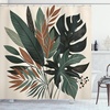 image:imageAmbesonne Monstera Shower Curtain Triangular Geometric Shapes with Leaves on a Cloudy and Dreamy Back Cloth Fabric Bathroom Decor Set with Hooks 69 W x 75 L Camel Grey and Fern GreenSage Green Fawn Evergreen