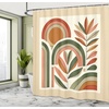image:imageAmbesonne Monstera Shower Curtain Triangular Geometric Shapes with Leaves on a Cloudy and Dreamy Back Cloth Fabric Bathroom Decor Set with Hooks 69 W x 75 L Camel Grey and Fern GreenDark Rust Beige Green