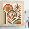 image:imageAmbesonne Monstera Shower Curtain Triangular Geometric Shapes with Leaves on a Cloudy and Dreamy Back Cloth Fabric Bathroom Decor Set with Hooks 69 W x 75 L Camel Grey and Fern GreenDark Rust Beige Green