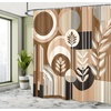 image:imageAmbesonne Monstera Shower Curtain Triangular Geometric Shapes with Leaves on a Cloudy and Dreamy Back Cloth Fabric Bathroom Decor Set with Hooks 69 W x 75 L Camel Grey and Fern GreenDark Cocoa Pale Brown