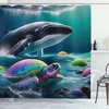 image:imageAmbesonne Monstera Shower Curtain Triangular Geometric Shapes with Leaves on a Cloudy and Dreamy Back Cloth Fabric Bathroom Decor Set with Hooks 69 W x 75 L Camel Grey and Fern GreenTeal Multicolor