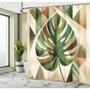 image:imageAmbesonne Monstera Shower Curtain Triangular Geometric Shapes with Leaves on a Cloudy and Dreamy Back Cloth Fabric Bathroom Decor Set with Hooks 69 W x 75 L Camel Grey and Fern GreenFern Green Sepia and Cocoa