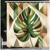 image:imageAmbesonne Monstera Shower Curtain Triangular Geometric Shapes with Leaves on a Cloudy and Dreamy Back Cloth Fabric Bathroom Decor Set with Hooks 69 W x 75 L Camel Grey and Fern GreenFern Green Sepia and Cocoa