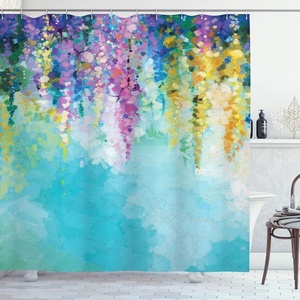 image:imageAmbesonne Monstera Shower Curtain Triangular Geometric Shapes with Leaves on a Cloudy and Dreamy Back Cloth Fabric Bathroom Decor Set with Hooks 69 W x 75 L Camel Grey and Fern GreenSea Blue Sky Blue Off White