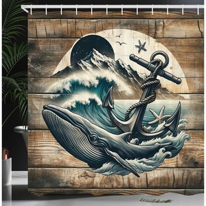 image:imageAmbesonne Monstera Shower Curtain Triangular Geometric Shapes with Leaves on a Cloudy and Dreamy Back Cloth Fabric Bathroom Decor Set with Hooks 69 W x 75 L Camel Grey and Fern GreenBrown and Slate Blue