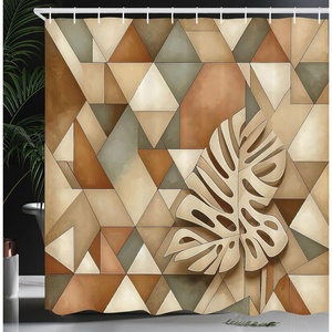 image:imageAmbesonne Monstera Shower Curtain Triangular Geometric Shapes with Leaves on a Cloudy and Dreamy Back Cloth Fabric Bathroom Decor Set with Hooks 69 W x 75 L Camel Grey and Fern GreenCocoa Sepia and Reseda Green