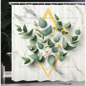 image:imageAmbesonne Monstera Shower Curtain Triangular Geometric Shapes with Leaves on a Cloudy and Dreamy Back Cloth Fabric Bathroom Decor Set with Hooks 69 W x 75 L Camel Grey and Fern GreenPeacock Green Mustard