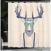 image:imageAmbesonne Antlers Shower Curtain Illustration of Deer Dressed up Like Cool Hipster Fashion Creative Fun Animal Cloth Fabric Bathroom Decor Set with Hooks 69 W x 84 L Beige Dark Blue